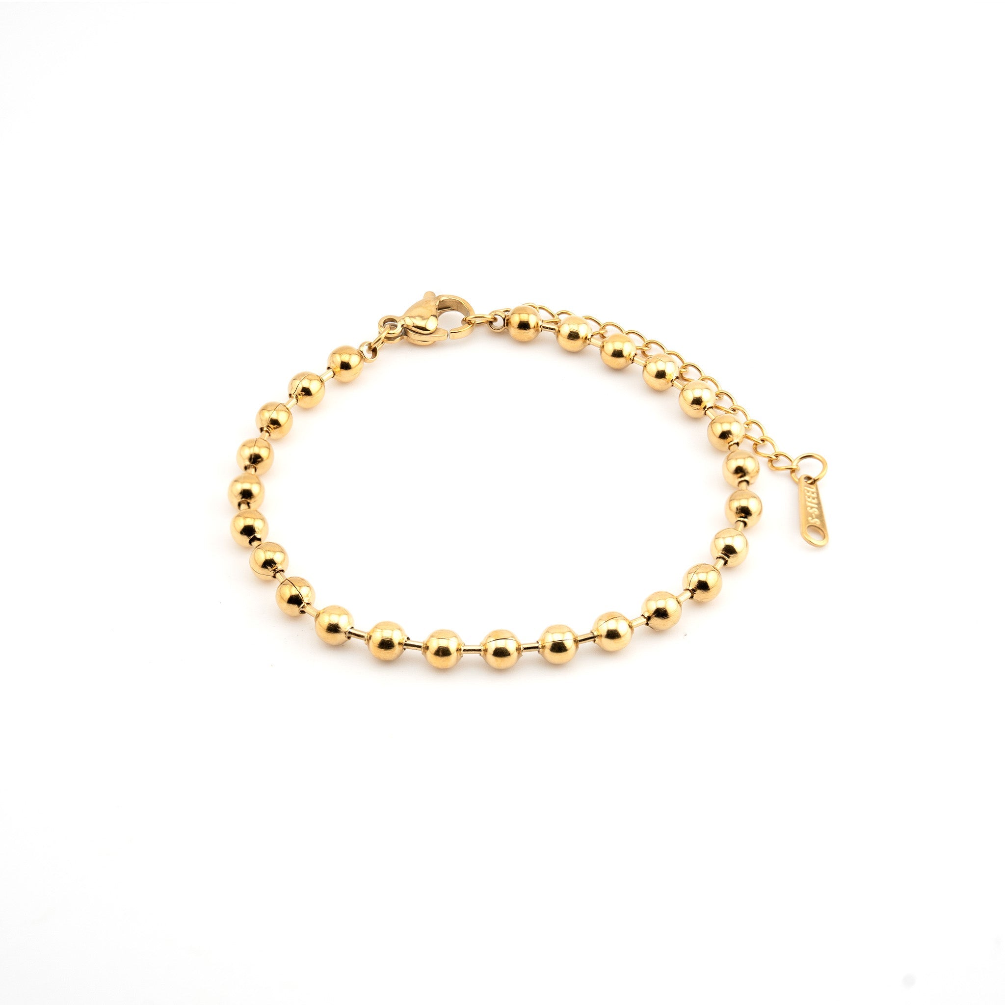 Pulsera en acero inoxidable con baño de oro con esferas