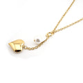 Collar con colgante de perla y corazón dorado